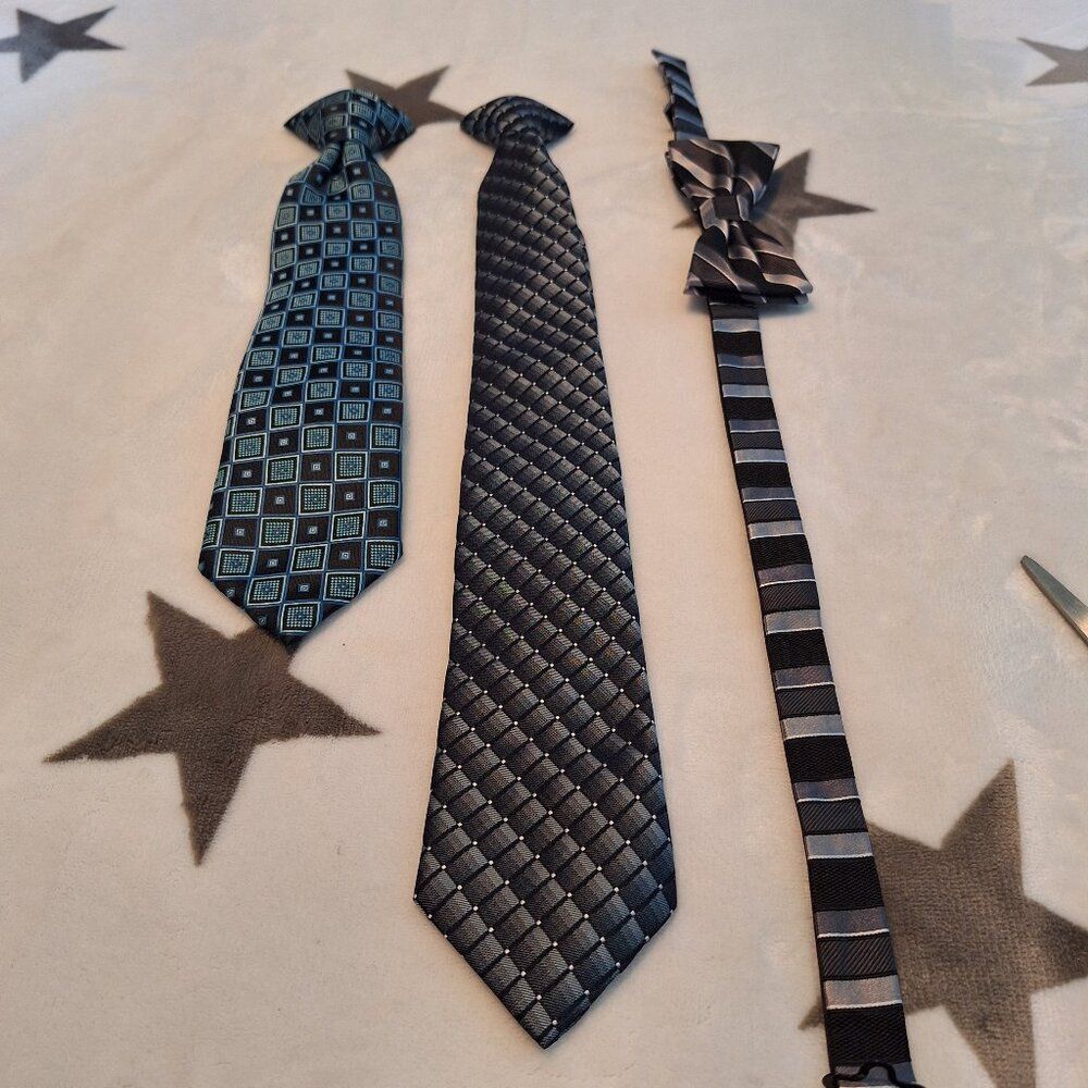 Lot of 3 Ties 2 Clip On 1 Bow Tie Bergamo, George & Unbranded.‎ Polyester & Silk